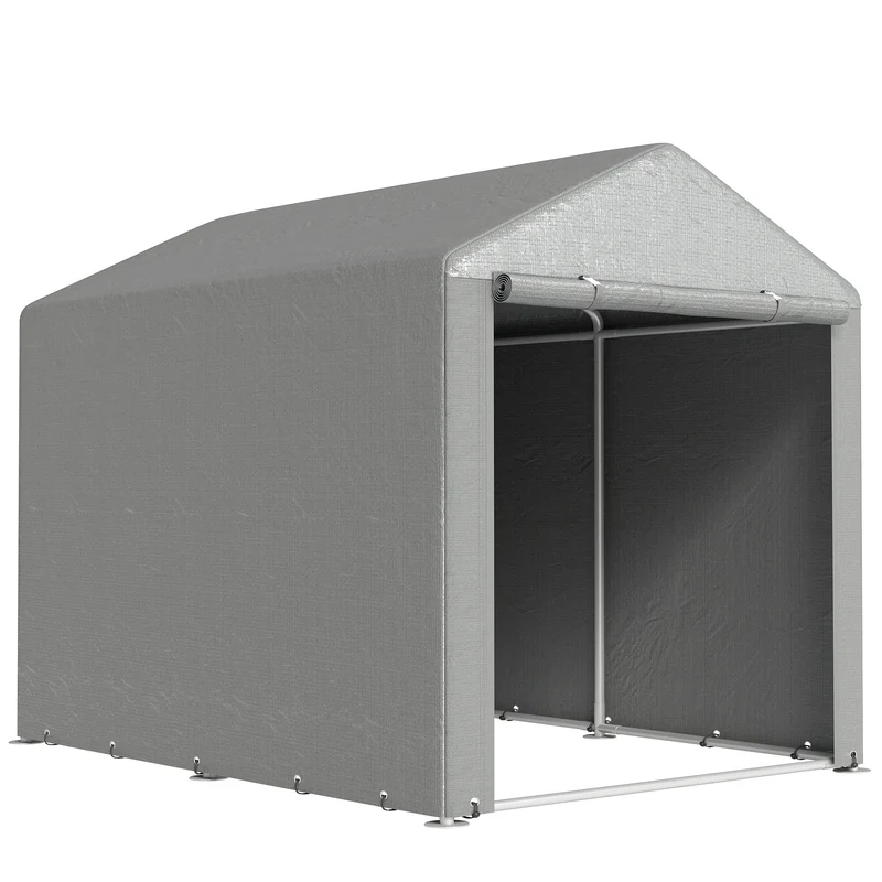 Abri de jardin stockage moto et vélo 160 x 218 x 172 cm étanche porte zippée style industriel en polyéthylène gris clair 21_0005476