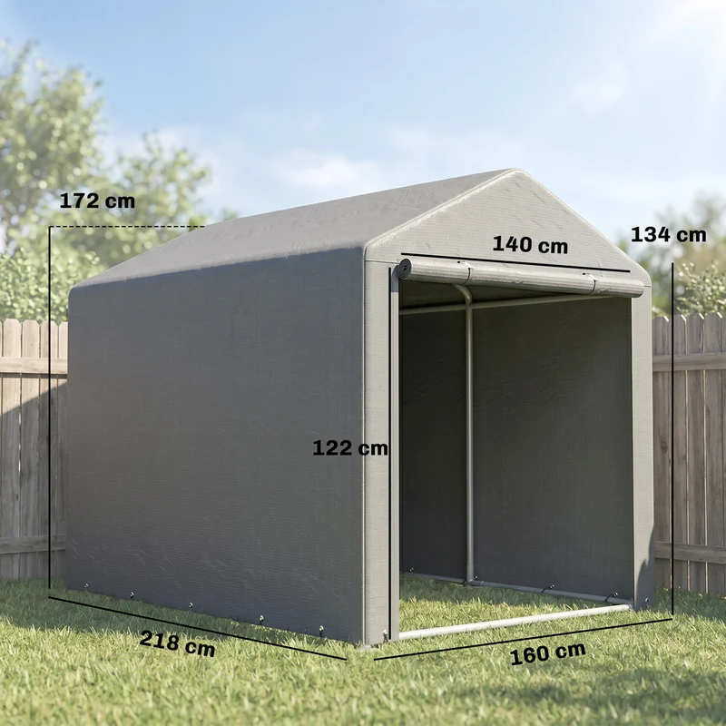 Abri de jardin stockage moto et vélo 160 x 218 x 172 cm étanche porte zippée style industriel en polyéthylène gris clair 21_0005476