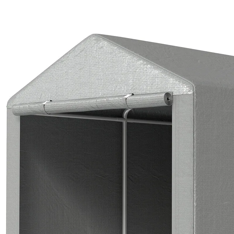 Abri de jardin stockage moto et vélo 160 x 218 x 172 cm étanche porte zippée style industriel en polyéthylène gris clair 21_0005476