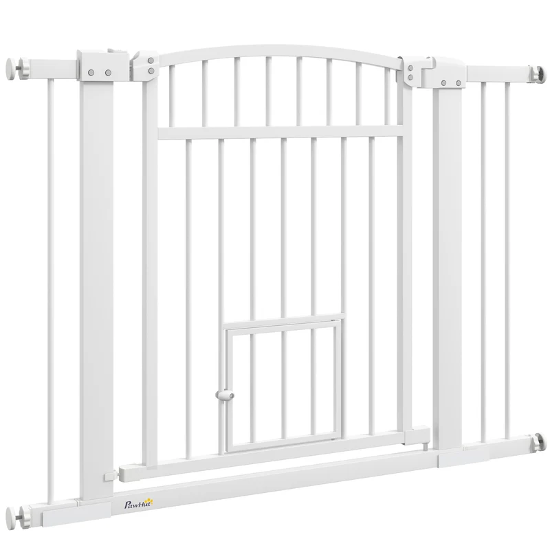 Barrière de sécurité chien portillon 76-104 x 77 cm double verrouillage utilisation à une main épuré en acier blanc 21_0007468