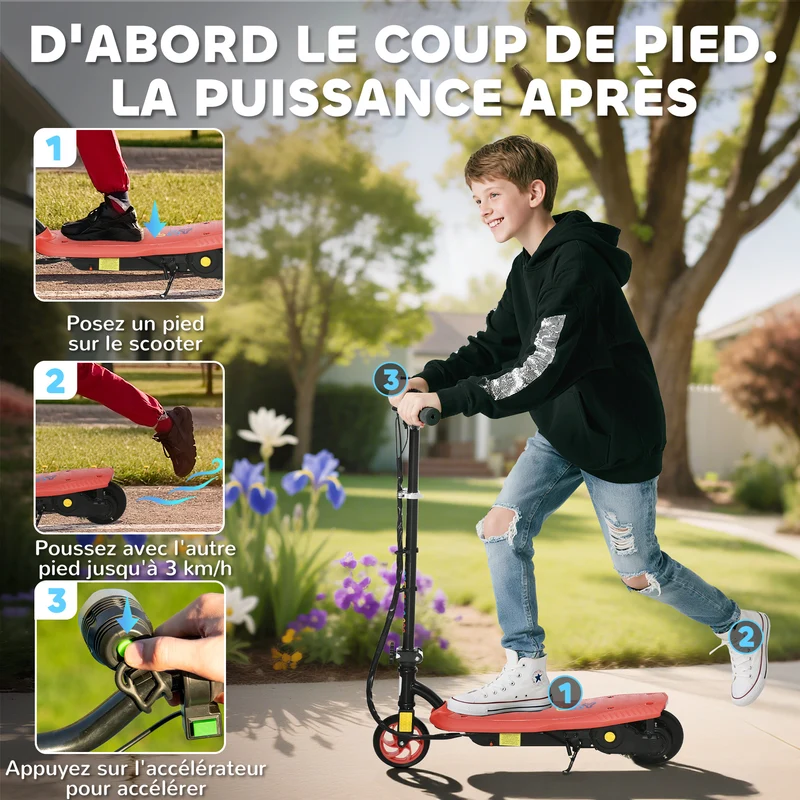Trottinette électrique enfant pliable 75 x 48 x 105 cm guidon réglable autonomie 10 km moderne tendance en métal rouge 21_0006951