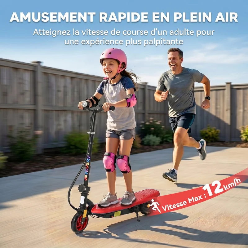 Trottinette électrique enfant pliable 75 x 48 x 105 cm guidon réglable autonomie 10 km moderne tendance en métal rouge 21_0006951