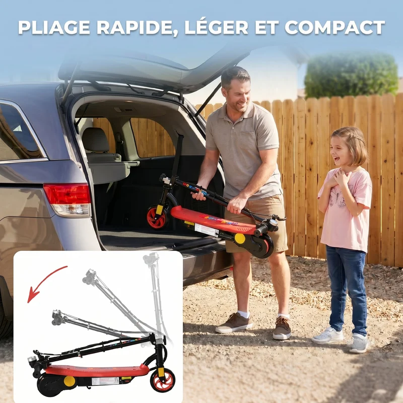 Trottinette électrique enfant pliable 75 x 48 x 105 cm guidon réglable autonomie 10 km moderne tendance en métal rouge 21_0006951