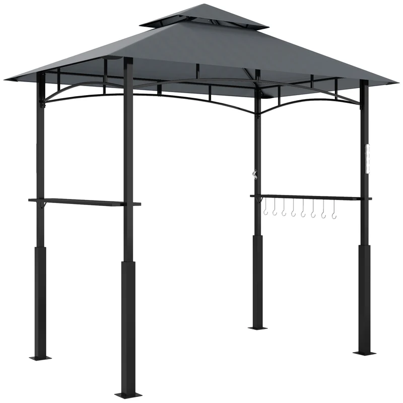 Tonnelle de barbecue pour jardin double toit 243 x 148 x 248 cm étagères crochets contemporain et en métal gris foncé 21_0004876
