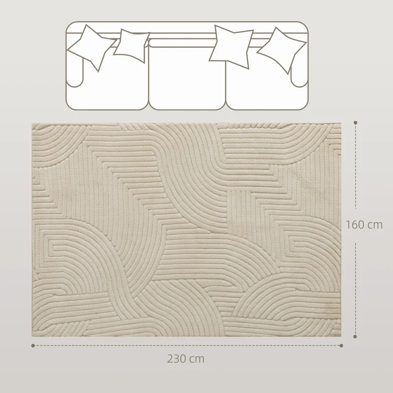 Tapis de salon 230 x 160 x 1,7 cm moelleux antidérapant bord renforcé moderne épuré ambiance cosy en polyester crème 21_0003687