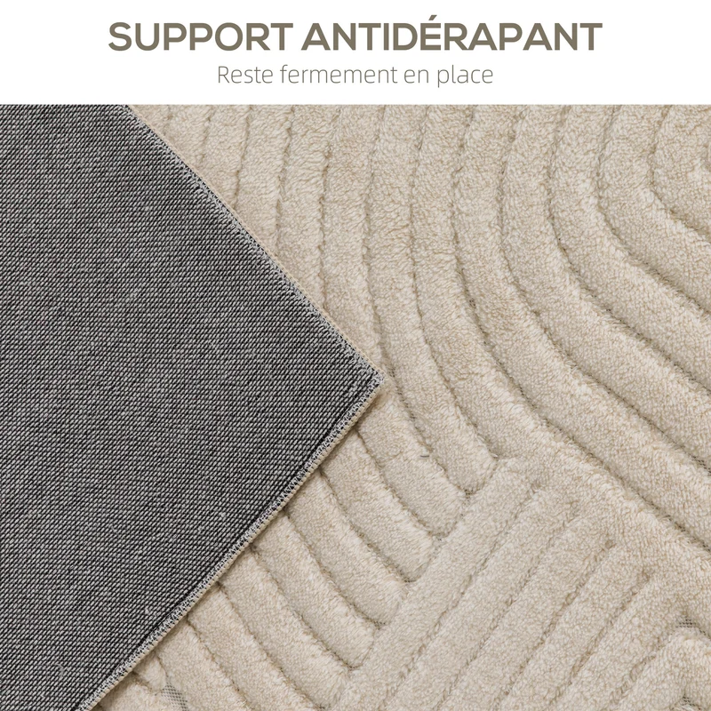 Tapis de salon 230 x 160 x 1,7 cm moelleux antidérapant bord renforcé moderne épuré ambiance cosy en polyester crème 21_0003687