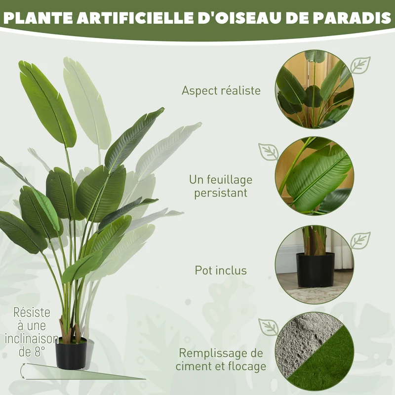 Plante artificielle oiseau de paradis intérieur 160 x 16,5 x 13,5 cm sans entretien stable contemporain en plastique vert 21_0001392
