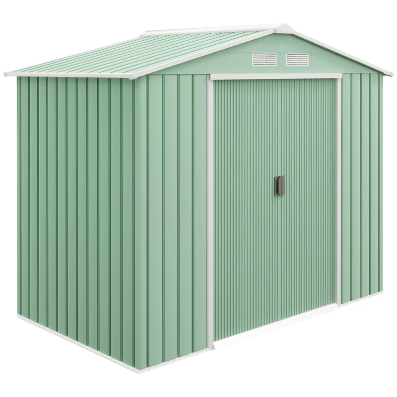 Abri de jardin remise outils 213 x 130 x 185 cm rangement ventilé porte coulissante style moderne en acier vert clair 21_0004031
