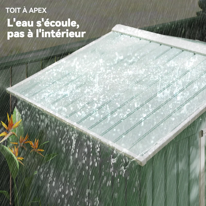 Abri de jardin remise outils 213 x 130 x 185 cm rangement ventilé porte coulissante style moderne en acier vert clair 21_0004031