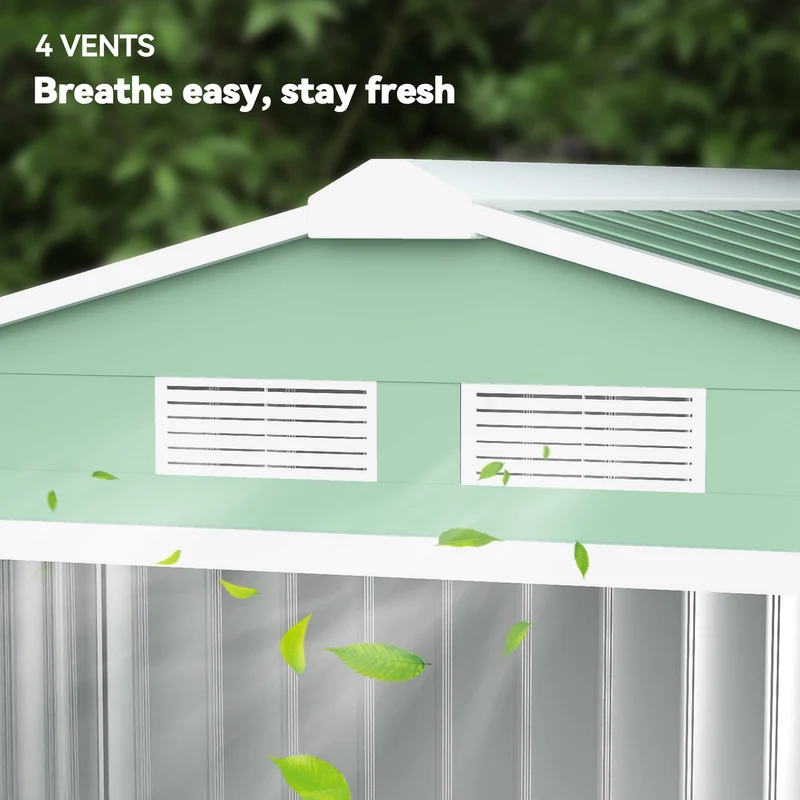 Abri de jardin remise outils 213 x 130 x 185 cm rangement ventilé porte coulissante style moderne en acier vert clair 21_0004031