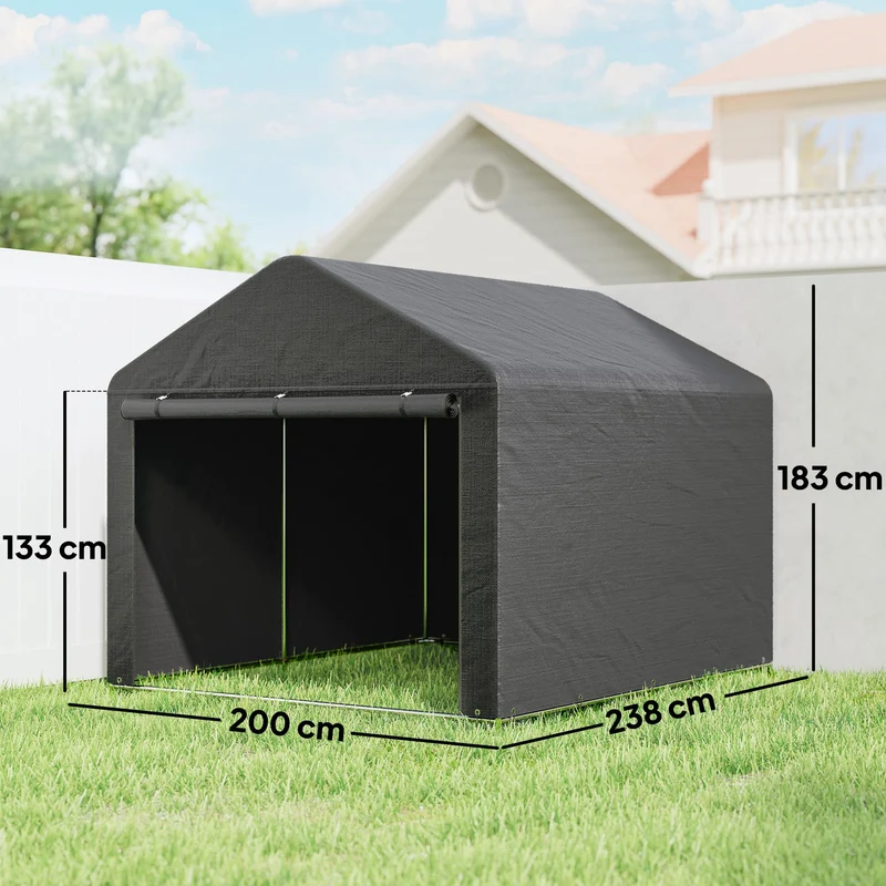 Abri de jardin rangement vélo 200 x 238 x 183 cm étanche porte zippée structure galvanisée design en métal gris foncé 21_0005619