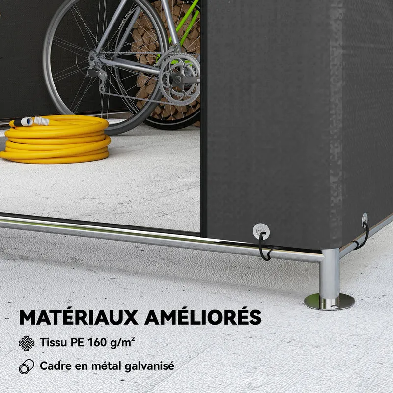 Abri de jardin rangement vélo 200 x 238 x 183 cm étanche porte zippée structure galvanisée design en métal gris foncé 21_0005619