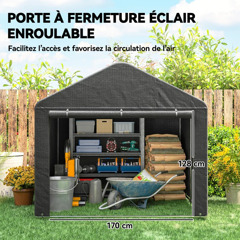 Abri de jardin rangement vélo 200 x 238 x 183 cm étanche porte zippée structure galvanisée design en métal gris foncé 21_0005619