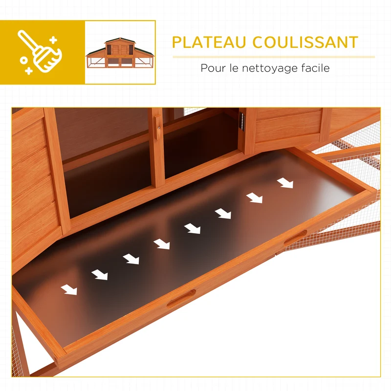 Clapier pour lapins 225 x 70 x 100 cm deux étages spacieux toit étanche rustique ambiance cosy jardin en bois orange 21_0007875