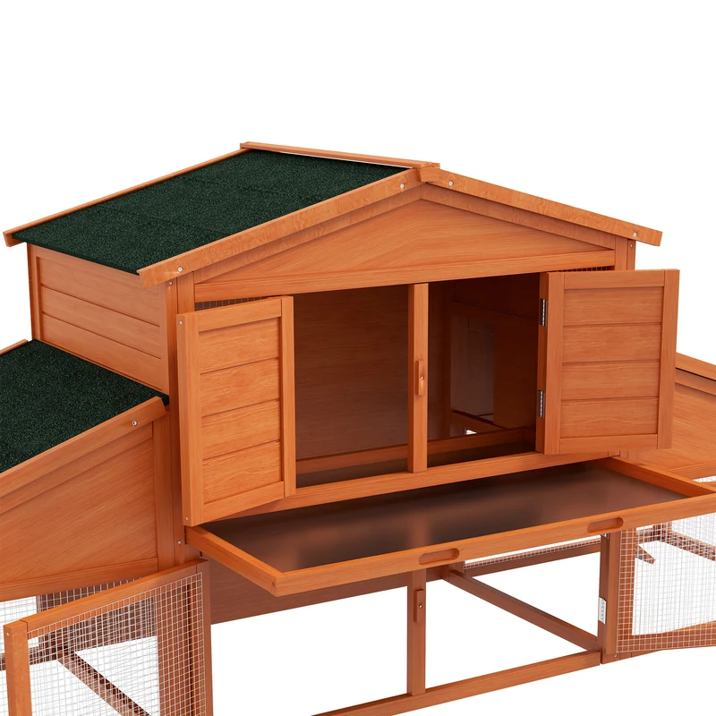 Clapier pour lapins 225 x 70 x 100 cm deux étages spacieux toit étanche rustique ambiance cosy jardin en bois orange 21_0007875