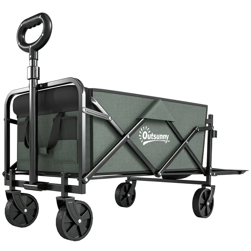 Chariot de transport pliable à roulettes 76 x 48 x 92 cm capacité 72 L poches pratiques contemporain en polyester vert 21_0005570
