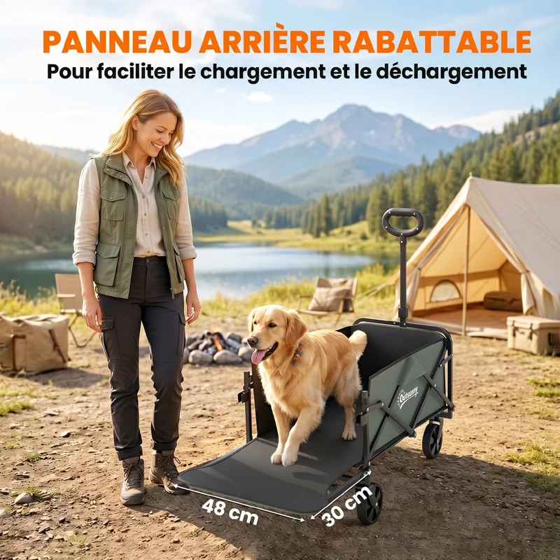 Chariot de transport pliable à roulettes 76 x 48 x 92 cm capacité 72 L poches pratiques contemporain en polyester vert 21_0005570