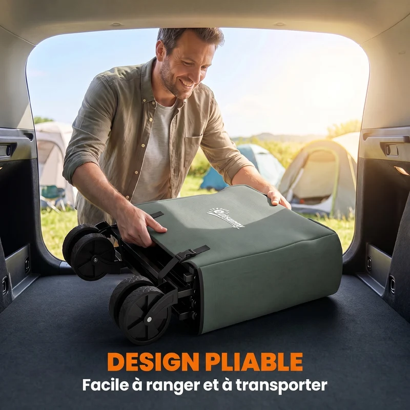 Chariot de transport pliable à roulettes 76 x 48 x 92 cm capacité 72 L poches pratiques contemporain en polyester vert 21_0005570