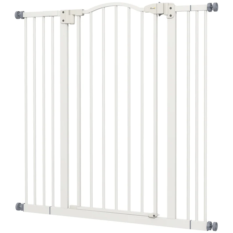 Barrière de sécurité pour chien extensible 74-100 x 94 x 3 cm fermeture automatique sécurisée moderne en métal blanc 21_0007410