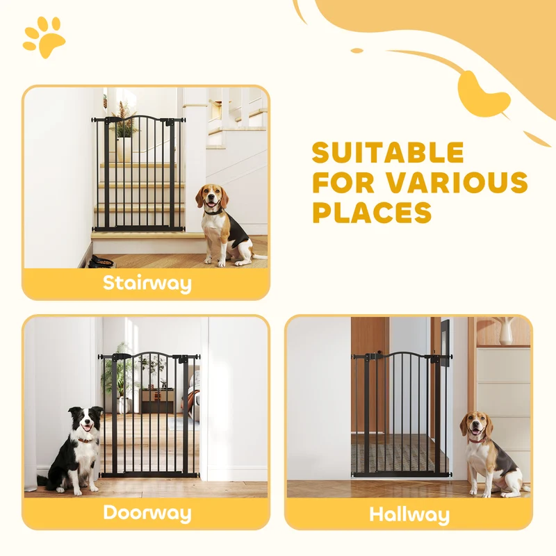 Barrière de sécurité pour chien 74-80 x 94 x 4 cm fermeture automatique double verrouillage moderne épuré en métal noir 21_0007409