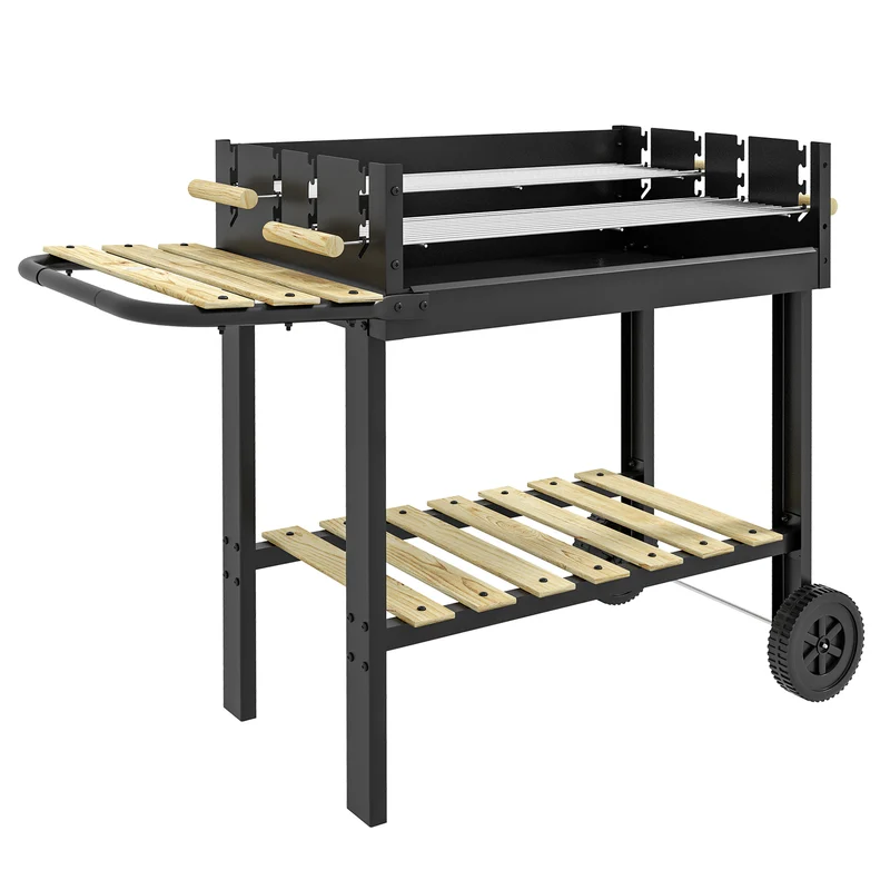 Barbecue à charbon sur pied 113 x 53,5 x 82,5 cm grilles réglables mobilité pratique style industriel en métal noir 21_0004401