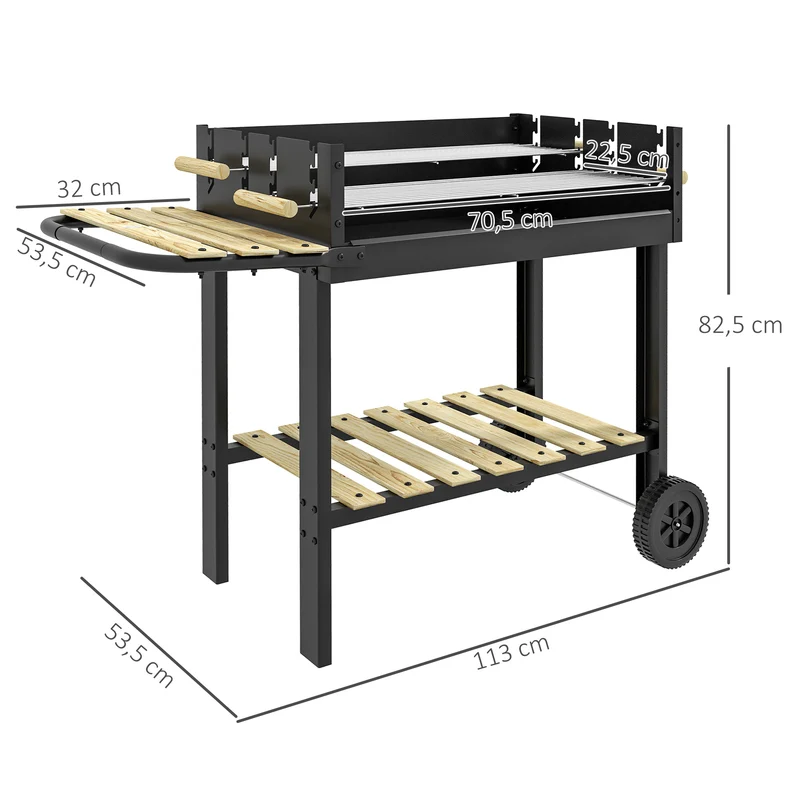 Barbecue à charbon sur pied 113 x 53,5 x 82,5 cm grilles réglables mobilité pratique style industriel en métal noir 21_0004401