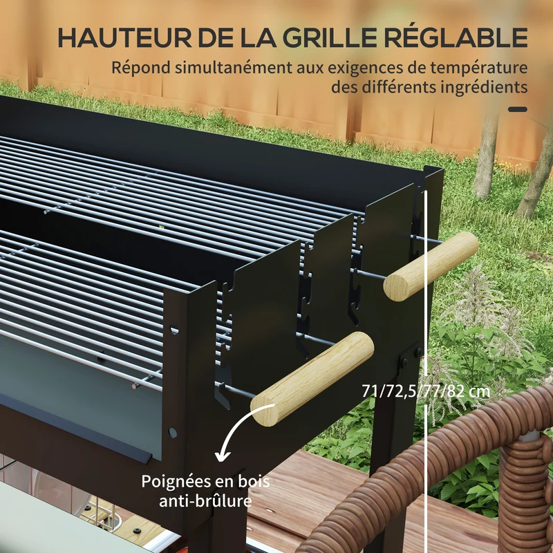 Barbecue à charbon sur pied 113 x 53,5 x 82,5 cm grilles réglables mobilité pratique style industriel en métal noir 21_0004401