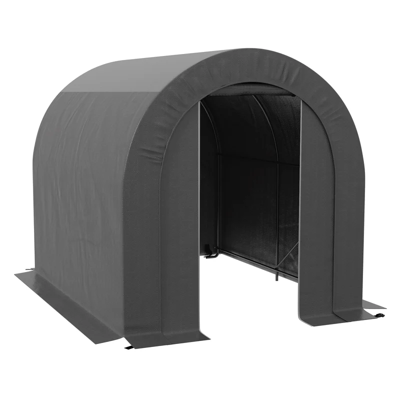 Abri de jardin rangement 239 x 180 x 190 cm protection pluie accès zippé contemporain épuré en polyéthylène gris foncé 21_0005425
