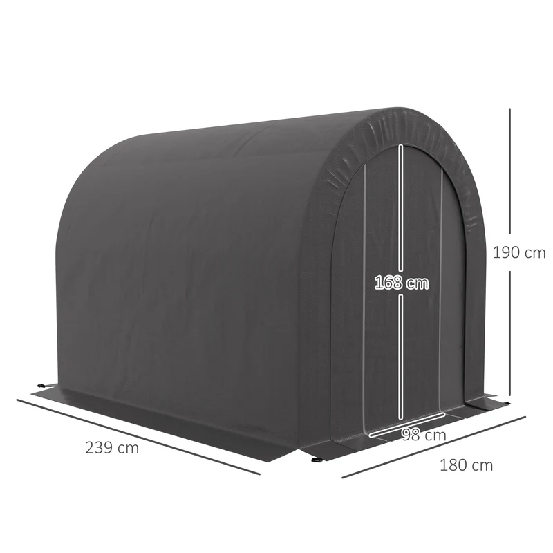 Abri de jardin rangement 239 x 180 x 190 cm protection pluie accès zippé contemporain épuré en polyéthylène gris foncé 21_0005425
