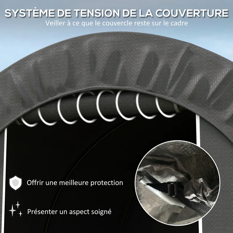 Abri de jardin rangement 239 x 180 x 190 cm protection pluie accès zippé contemporain épuré en polyéthylène gris foncé 21_0005425