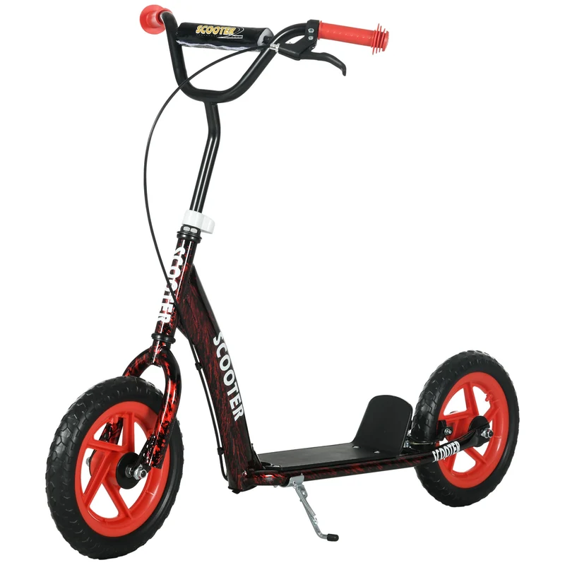 Trottinette enfant grandes roues 118 x 52 x 88 cm frein arrière plateau antidérapant sûr design moderne en acier rouge 21_0000686