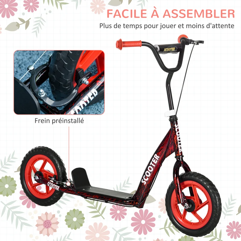 Trottinette enfant grandes roues 118 x 52 x 88 cm frein arrière plateau antidérapant sûr design moderne en acier rouge 21_0000686