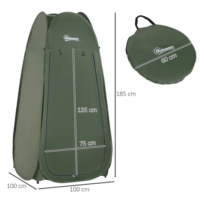 Tente de douche autoportante pliable 100 x 100 x 185 cm ouverture rapide sac compact moderne en polyester vert foncé 21_0006422