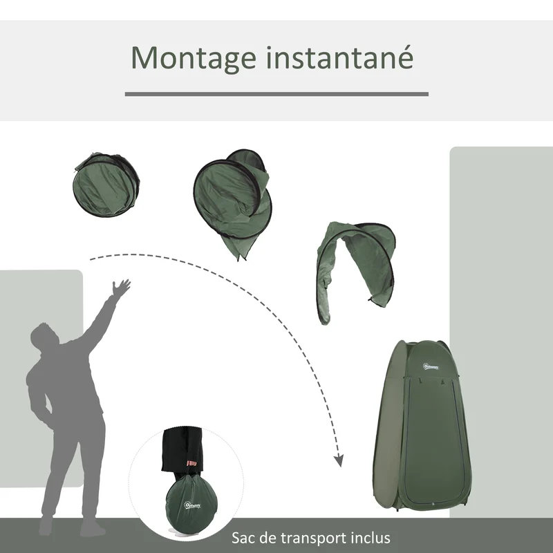 Tente de douche autoportante pliable 100 x 100 x 185 cm ouverture rapide sac compact moderne en polyester vert foncé 21_0006422