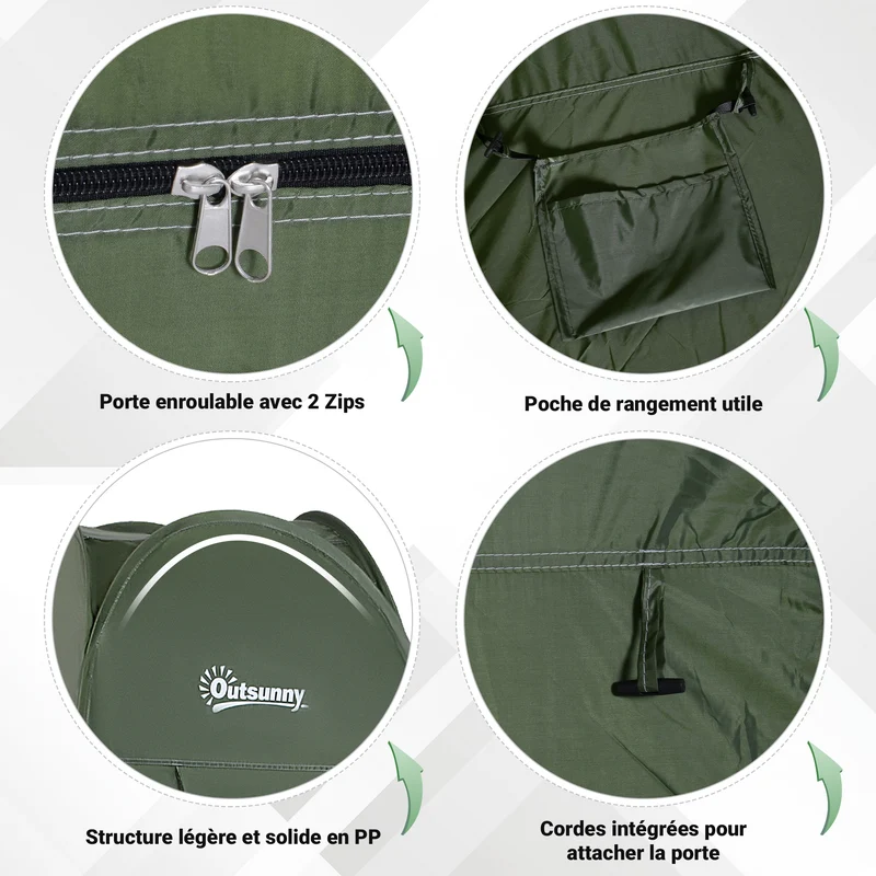 Tente de douche autoportante pliable 100 x 100 x 185 cm ouverture rapide sac compact moderne en polyester vert foncé 21_0006422