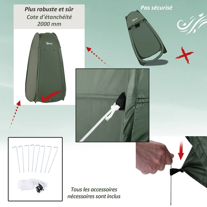 Tente de douche autoportante pliable 100 x 100 x 185 cm ouverture rapide sac compact moderne en polyester vert foncé 21_0006422