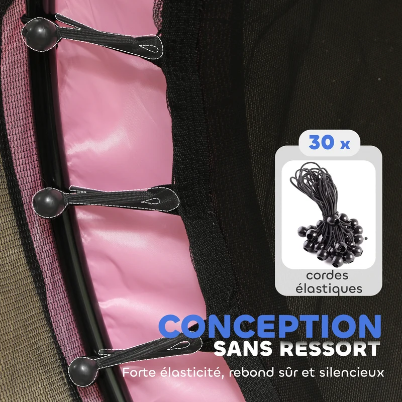 Trampoline rond enfant filet sécurité porte zippée 140 x 190 cm couvre-ressorts 6 poteaux rembourrés design en PP rose 21_0000335
