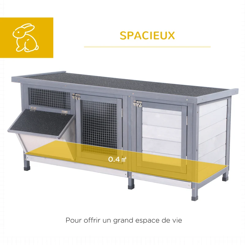 Clapier sur pied mi-ouvert mi-fermé 112 x 50 x 54 cm entretien facile plateau coulissant style scandinave en bois gris 21_0007898