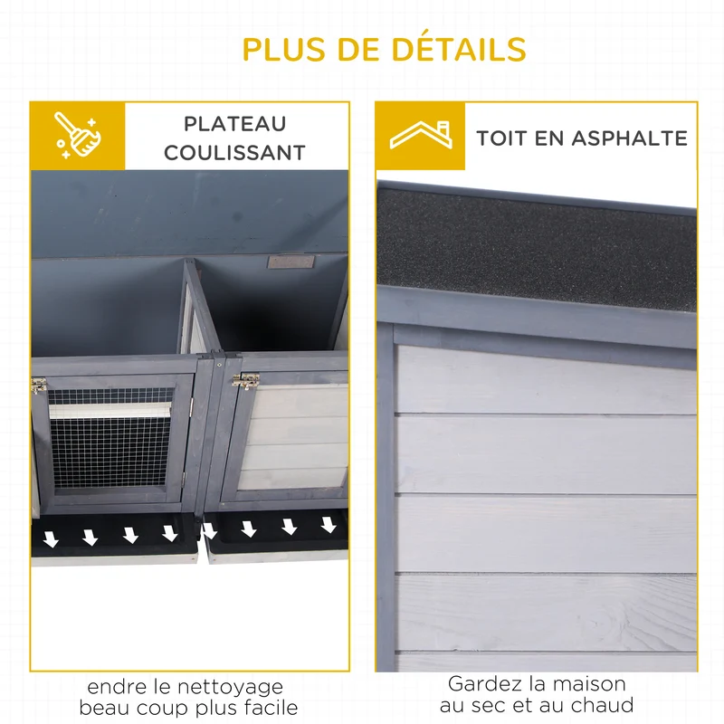 Clapier sur pied mi-ouvert mi-fermé 112 x 50 x 54 cm entretien facile plateau coulissant style scandinave en bois gris 21_0007898