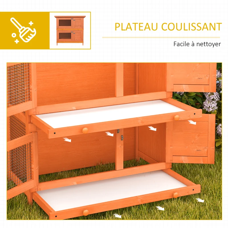 Clapier double pour lapins 90 x 45 x 90 cm toit ouvrant tiroirs coulissants rustique pour jardin terrasse en bois vert 21_0007865