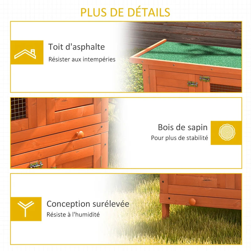 Clapier double pour lapins 90 x 45 x 90 cm toit ouvrant tiroirs coulissants rustique pour jardin terrasse en bois vert 21_0007865
