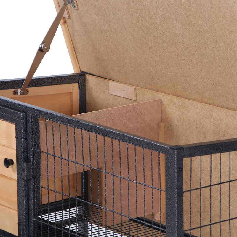 Clapier surélevé pour lapins 91.5 x 45 x 70 cm toit ouvrant plateau coulissant rustique design extérieur en bois naturel 21_0007913