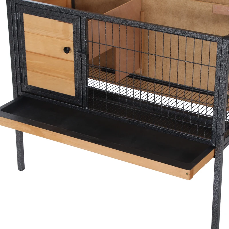 Clapier surélevé pour lapins 91.5 x 45 x 70 cm toit ouvrant plateau coulissant rustique design extérieur en bois naturel 21_0007913