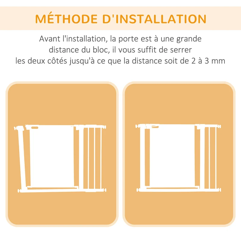 Barrière sécurité animaux escalier 76 x 75-103 x 2 cm fermeture automatique verrou double moderne épuré en acier gris 21_0007446