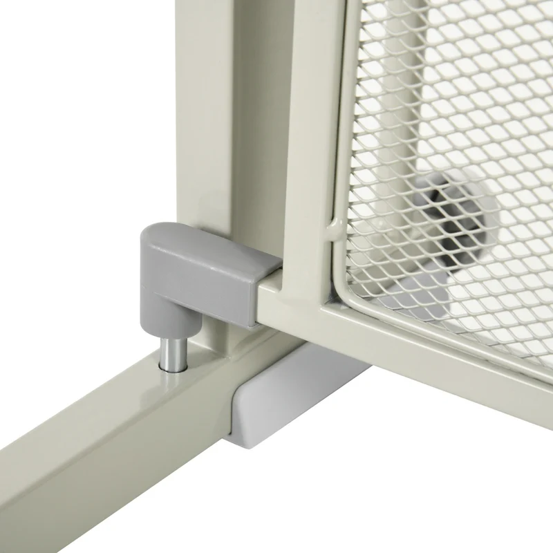 Barrière sécurité animaux escalier 76 x 75-103 x 2 cm fermeture automatique verrou double moderne épuré en acier gris 21_0007446