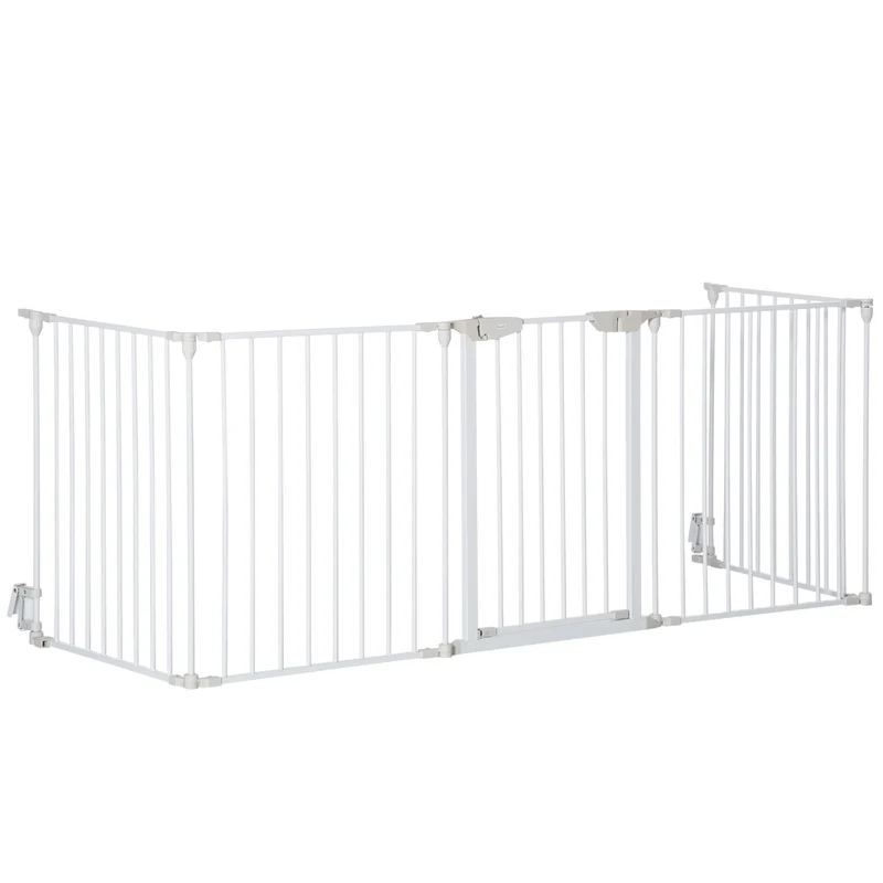 Barrière de sécurité modulable enclos chien 60 x 74.5 x 11 cm porte verrouillable pliable moderne épuré en métal blanc 21_0007415