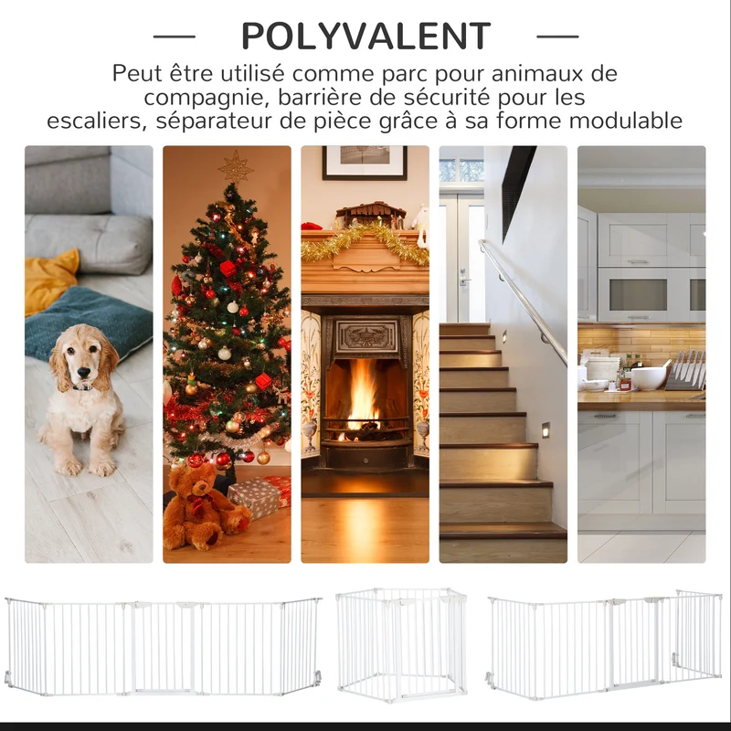 Barrière de sécurité modulable enclos chien 60 x 74.5 x 11 cm porte verrouillable pliable moderne épuré en métal blanc 21_0007415