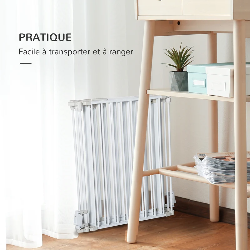 Barrière de sécurité modulable enclos chien 60 x 74.5 x 11 cm porte verrouillable pliable moderne épuré en métal blanc 21_0007415