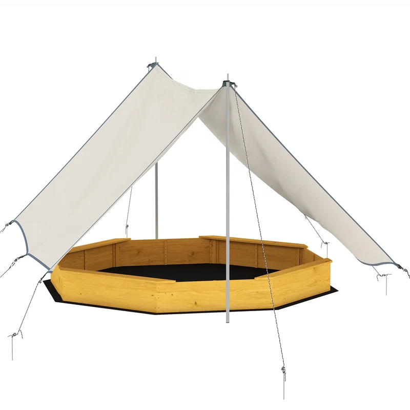 Bac à sable extérieur 214,5 x 214,5 x 22,5 cm auvent protecteur capacité 500 l 4 bancs scandinave en bois de sapin jaune 21_0000355