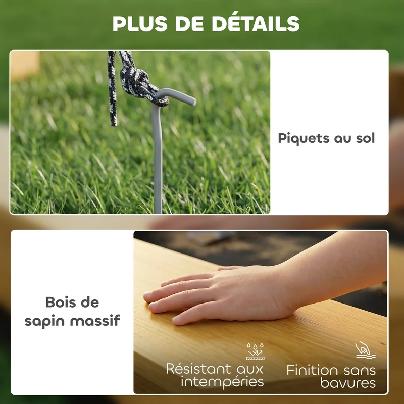 Bac à sable extérieur 214,5 x 214,5 x 22,5 cm auvent protecteur capacité 500 l 4 bancs scandinave en bois de sapin jaune 21_0000355
